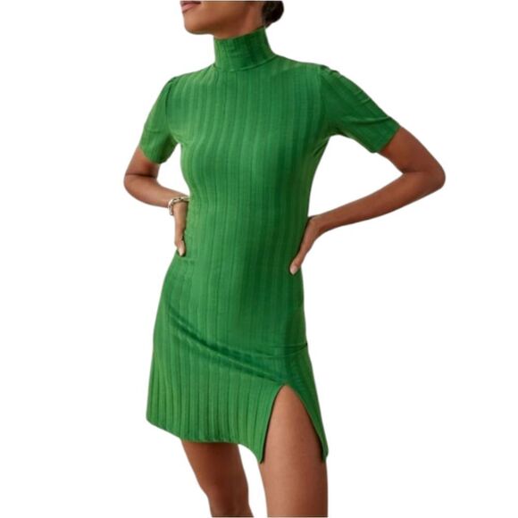 Reformation Zia Knit Mini Dress in Kelly Green Size Large , NWT - Picture 1 of 6